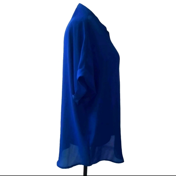 Forever21 Royal Blue V Cutout Cap Sleeve Blouse Button Up Size - Picture 2 of 5